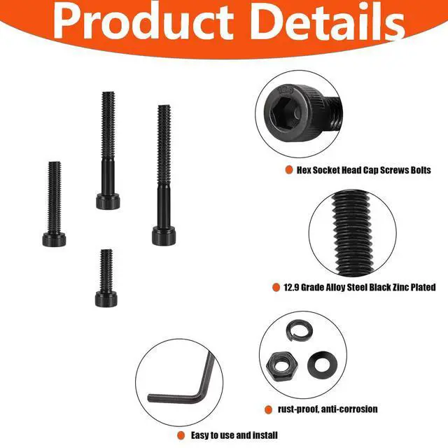 Alt view image 4 of 5 - 600pcs M3 Screw Assortment Kit,M3 Screws (8 Sizes 6-30mm) for 3D Printer DIY,Hex Socket Head Cap Screws Bolts Nuts Washer Kit,12.9 Grade Alloy Steel,Black Oxide,M3-0.5 x 6/8/10/12/16/20/25/30mm