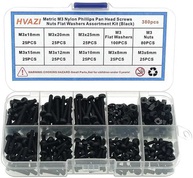 Main image of Metric M3 Black Nylon Phillips Pan-Head Screws, Nuts & Washers Kit