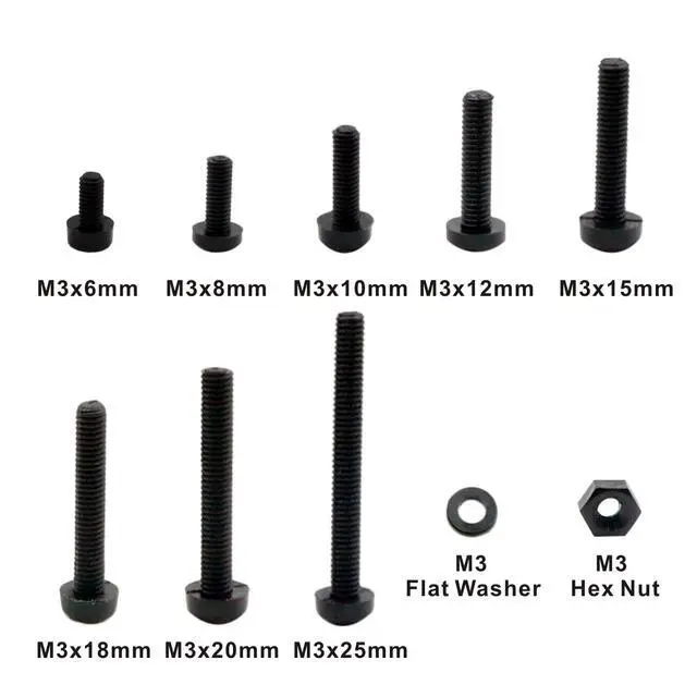 Alt view image 3 of 7 - Metric M3 Black Nylon Phillips Pan-Head Screws, Nuts & Washers Kit