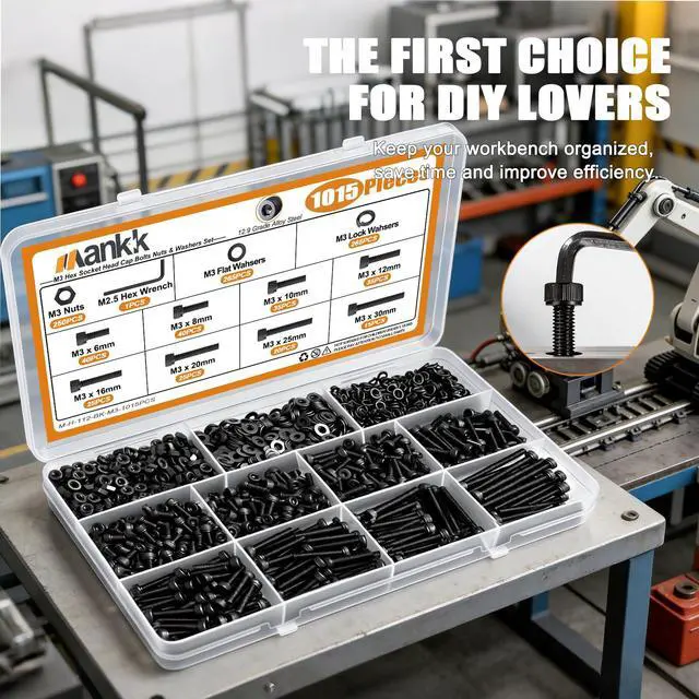 Alt view image 3 of 6 - 1015PCS M3 Screws Kit, M3×6/8/10/12/16/20/25/30mm Hex Socket Head Cap Screws,12.9 Grade Alloy Steel Machine Screws with Nuts & Washers for 3D Printer Electronics DIY Repair