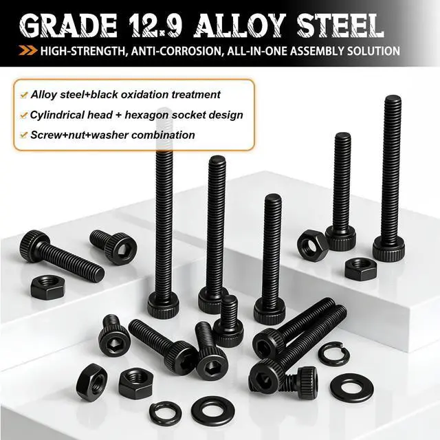 Alt view image 5 of 6 - 1015PCS M3 Screws Kit, M3×6/8/10/12/16/20/25/30mm Hex Socket Head Cap Screws,12.9 Grade Alloy Steel Machine Screws with Nuts & Washers for 3D Printer Electronics DIY Repair