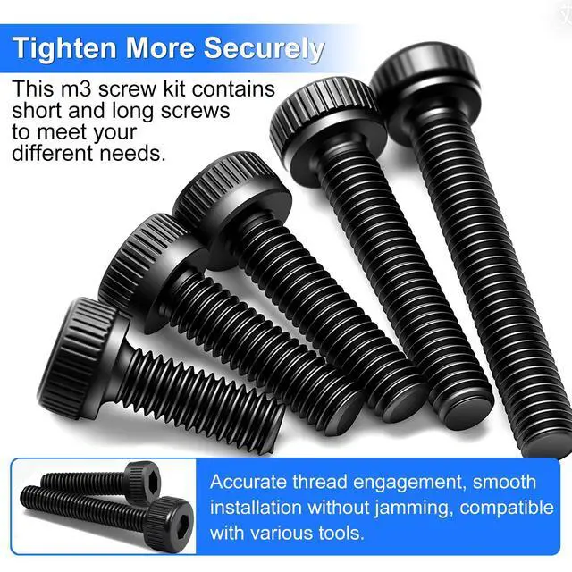 Alt view image 4 of 6 - 1015PCS M3 Screws Kit, M3x6/8/10/12/16/20/25/30mm Hex Socket Head Cap Screws Bolts Nuts Washers Kit, 12.9 Grade Alloy Steel Metric Machine Screw for 3D Printing