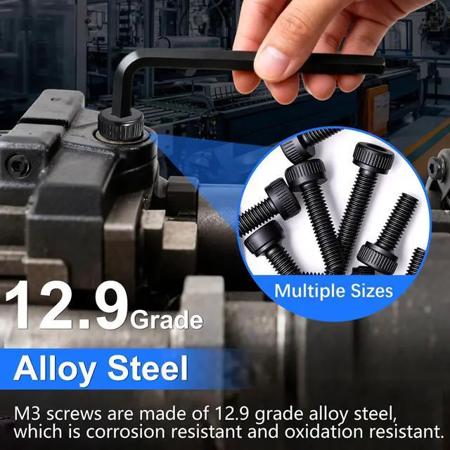 Alt view image 3 of 6 - 1015PCS M3 Screws Kit, M3x6/8/10/12/16/20/25/30mm Hex Socket Head Cap Screws Bolts Nuts Washers Kit, 12.9 Grade Alloy Steel Metric Machine Screw for 3D Printing