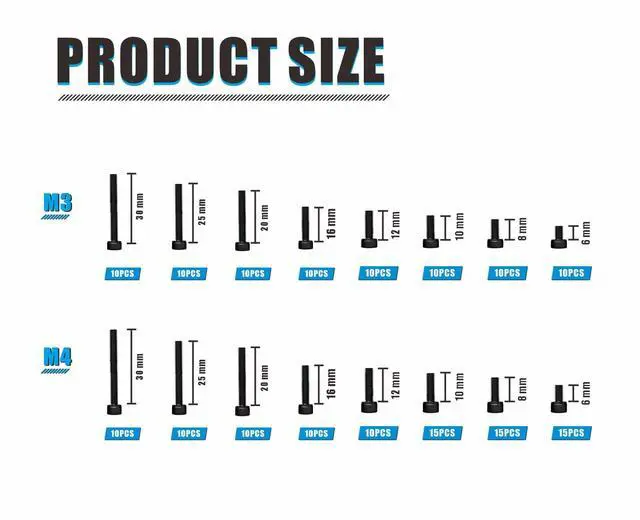 Alt view image 2 of 7 - 527 Pcs M4 M3 Metric Screws Assortment Kit, Machine Screw Assortment, Nuts and Bolts Assortment 12.9 Grade High Strength Carbon Steel Black 16 Sizes 6mm 8mm 10mm 12mm 16mm 20mm 25mm 30mm