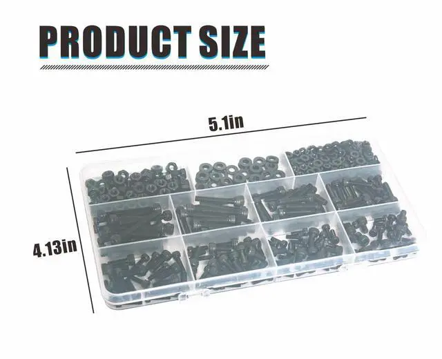 Alt view image 4 of 7 - 527 Pcs M4 M3 Metric Screws Assortment Kit, Machine Screw Assortment, Nuts and Bolts Assortment 12.9 Grade High Strength Carbon Steel Black 16 Sizes 6mm 8mm 10mm 12mm 16mm 20mm 25mm 30mm