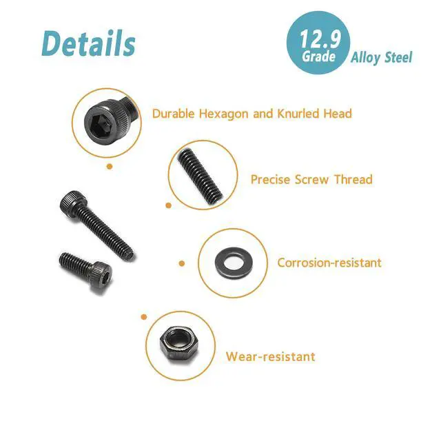 Alt view image 4 of 7 - Metric Screw Assortment, 660 Pcs M2 Screws, M2*4mm/6mm/8mm/10mm/12mm/16mm,12.9 Grade Alloy Steel, Metric Hex Socket Head Cap Screws Nuts Washers Kit, Black Zinc Plated Anti Rust Upgrade