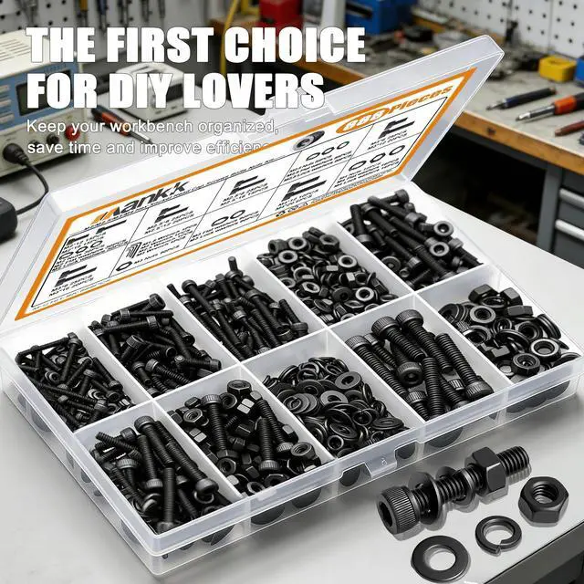 Alt view image 3 of 6 - 888PCS Metric Screw Assortment Kit M2 M2.5 M3 M4 Hex Socket Head Cap Bolts Nuts & Washers Set 12.9 Grade Alloy Steel Zinc Plated Metric Machine Screws