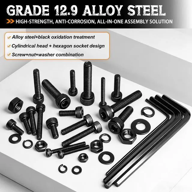 Alt view image 5 of 6 - 888PCS Metric Screw Assortment Kit M2 M2.5 M3 M4 Hex Socket Head Cap Bolts Nuts & Washers Set 12.9 Grade Alloy Steel Zinc Plated Metric Machine Screws
