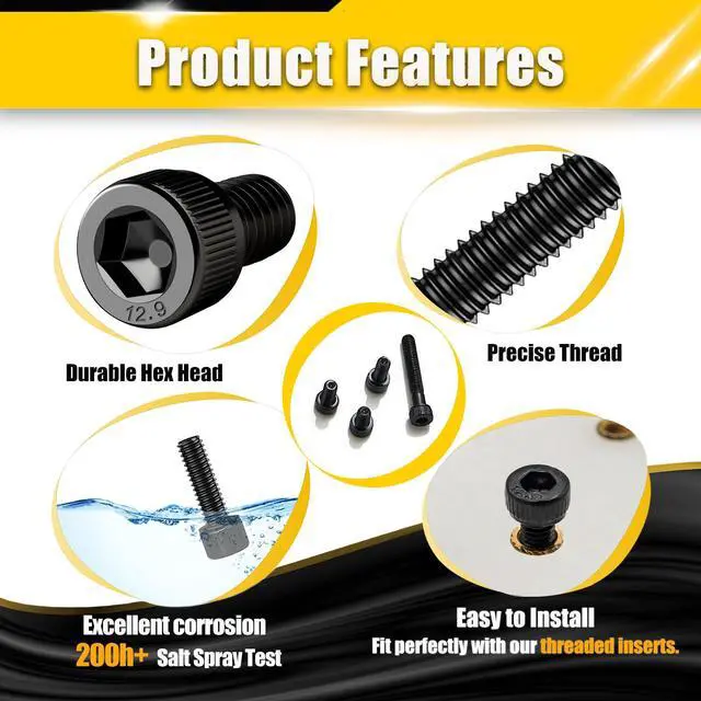 Alt view image 4 of 7 - M3 Socket Head Cap Screws Assortment Kit 1000Pcs, M3x6/8/12/16/20/30mm Hex Bolts with Nuts & Washers, 12.9 Grade Alloy Steel Black Zinc, 3D Printing DIY Fastener Set