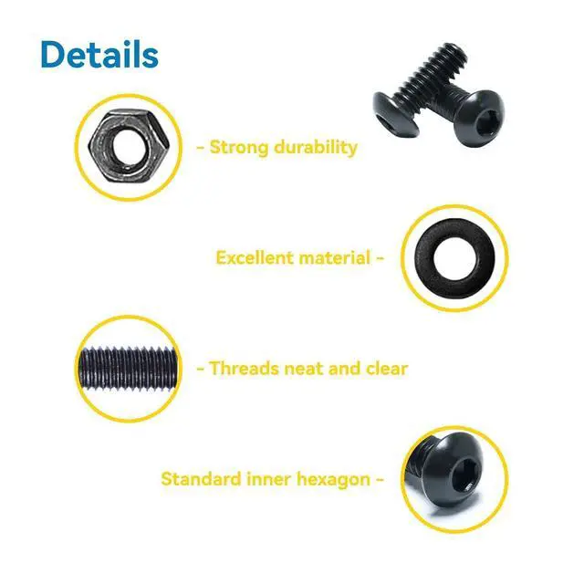Alt view image 3 of 7 - 300Pcs M4 Screw Assortment Button Head Socket Cap, M4*6mm, 8mm, 10mm, 12mm, 16mm, 20mm, Metric Bolts Nuts Washers Kit with 1 Hex Allen Wrench, Black Zinc Plated Anti Rust Upgrade