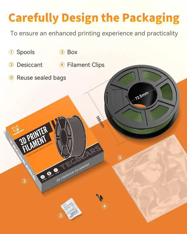 Alt view image 5 of 7 - PLA Filament 1.75mm, Neatly Wound 3D Printer Filament, Dimensional Accuracy +/- 0.02 mm, 1Kg Spool(2.2 lbs), Fits for Most FDM 3D Printers, Black