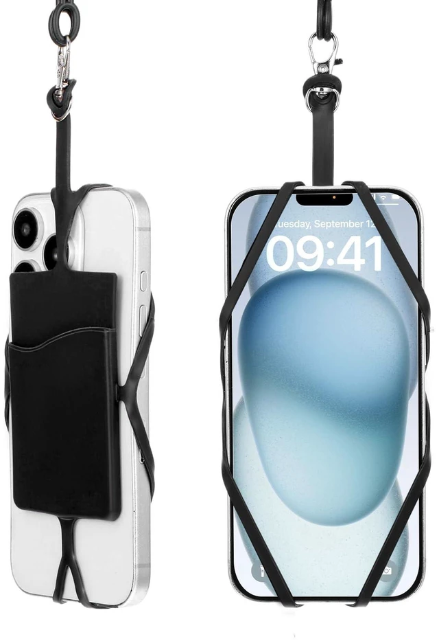 Main image of 2Pcs Cell Phone Lanyard Crossbody Adjustable Neck Phone Holder with Card Pocket, Universal Silicone Neck Strap Compatible with Most Smartphones, Anti Theft Phones Strap for Men & Women