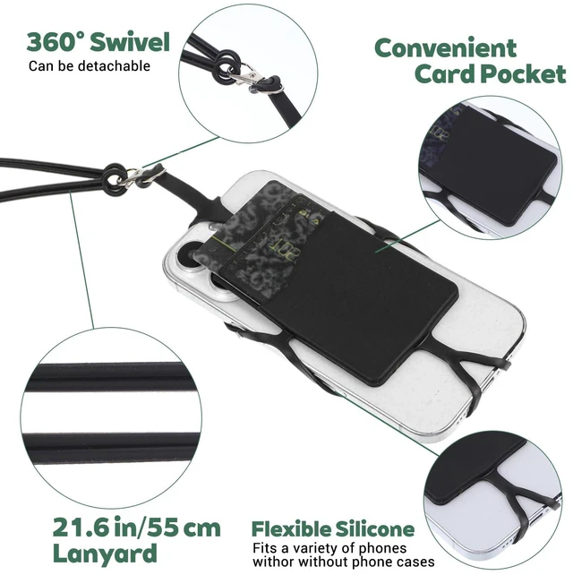 Alt view image 3 of 7 - 2Pcs Cell Phone Lanyard Crossbody Adjustable Neck Phone Holder with Card Pocket, Universal Silicone Neck Strap Compatible with Most Smartphones, Anti Theft Phones Strap for Men & Women