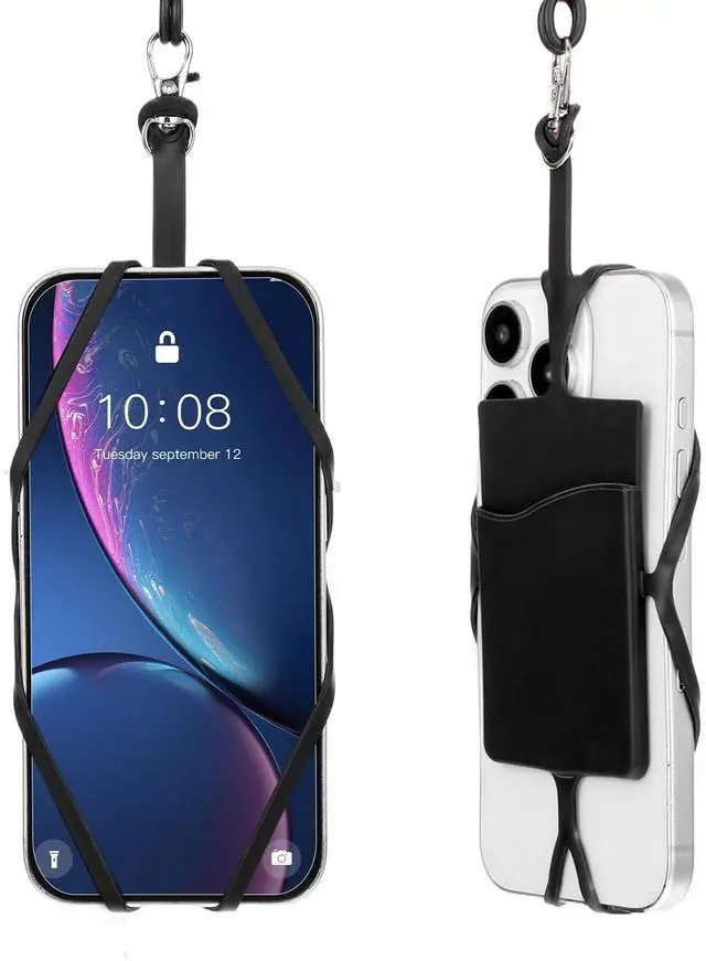 Main image of 2 Pack Cell Phone Lanyard, Adjustable Neck Phone Lanyard with Card Pocket Universal Silicone Phone Holder for Around the Neck Compatible with Most Smartphones