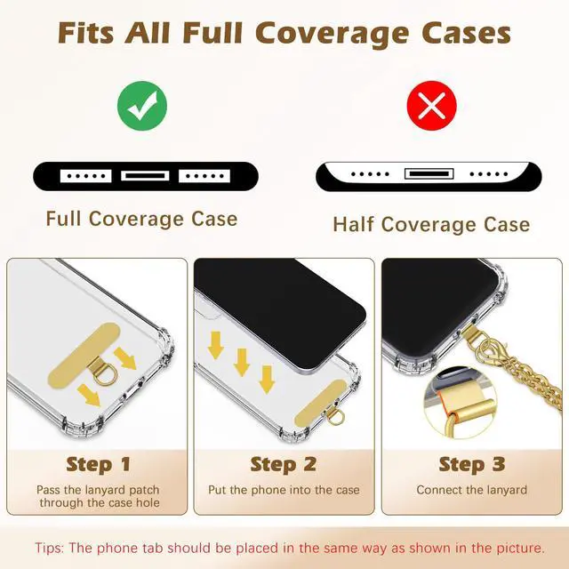 Alt view image 5 of 7 - Universal Phone Crossbody Lanyard Phone Chain, Anti-Theft Adjustable Cellphone Cross Body Neck Strap & iPhone Wrist Strap with 2×Metal Tether Tabs for iPhone 17, Most Smartphones, Black&Gold