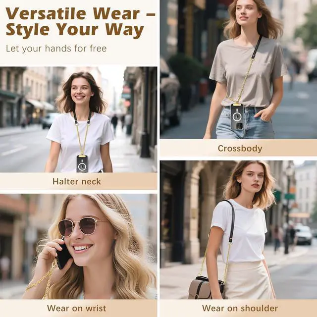 Alt view image 4 of 7 - Universal Phone Crossbody Lanyard Phone Chain, Anti-Theft Adjustable Cellphone Cross Body Neck Strap & iPhone Wrist Strap with 2×Metal Tether Tabs for iPhone 17, Most Smartphones, Black&Gold