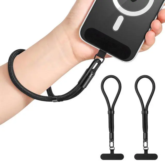 Main image of 2 Pack Phone Wrist Strap Anti-theft, Adjustable Hand Wrist Phone Lanyard with 360° Rotating Hook and Tether Tabs, Cellphone Wristlet Strap for iPhone, Most Smartphones, Black+Black