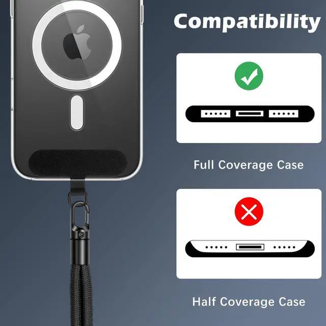 Alt view image 4 of 7 - 2 Pack Phone Wrist Strap Anti-theft, Adjustable Hand Wrist Phone Lanyard with 360° Rotating Hook and Tether Tabs, Cellphone Wristlet Strap for iPhone, Most Smartphones, Black+Black