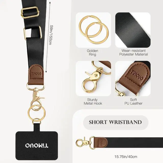 Alt view image 4 of 7 - Phone Lanyard Crossbody Wrist Strap, Adjustable Anti-Theft Strap for Smartphone Case, Black