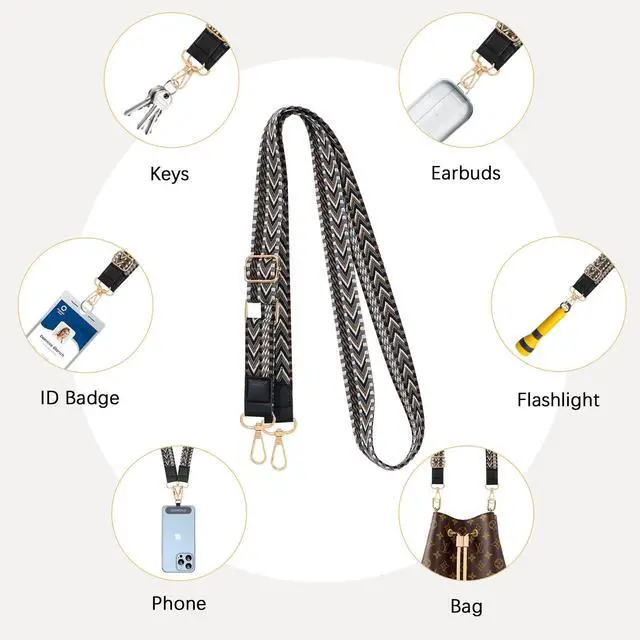 Alt view image 3 of 7 - Universal Phone Lanyard, Braided Adjustable Cell Phone Crossbody Strap Detachable Women & Men Cellphone Lanyards Around The Neck with Patches for iPhone, Most Smartphones, Black & Gray