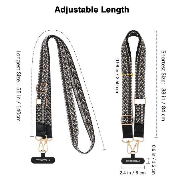 Alt view image 7 of 7 - Universal Phone Lanyard, Braided Adjustable Cell Phone Crossbody Strap Detachable Women & Men Cellphone Lanyards Around The Neck with Patches for iPhone, Most Smartphones, Black & Gray