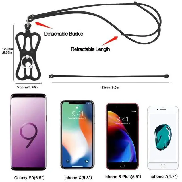 Alt view image 2 of 7 - 2 Pcs Cell Phone Lanyard Crossbody with Adjustable Neck Strap and Phone Ring Grip,Universal Smartphone Lanyard for iPhone Lanyards for Around the Neck Compatible with Most Smartphones