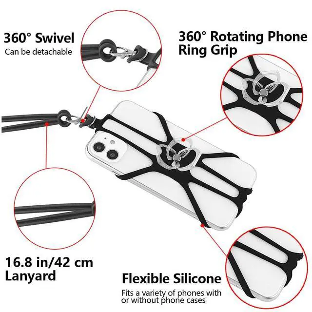 Alt view image 3 of 7 - 2 Pcs Cell Phone Lanyard Crossbody with Adjustable Neck Strap and Phone Ring Grip,Universal Smartphone Lanyard for iPhone Lanyards for Around the Neck Compatible with Most Smartphones