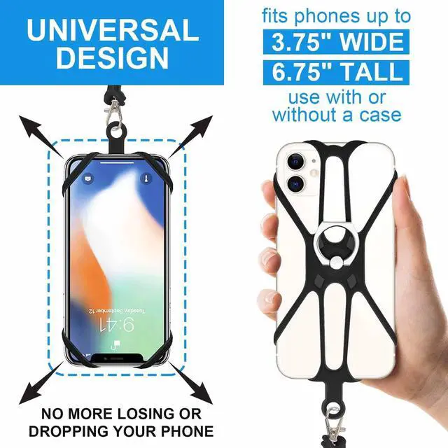 Alt view image 4 of 7 - 2 Pcs Cell Phone Lanyard Crossbody with Adjustable Neck Strap and Phone Ring Grip,Universal Smartphone Lanyard for iPhone Lanyards for Around the Neck Compatible with Most Smartphones