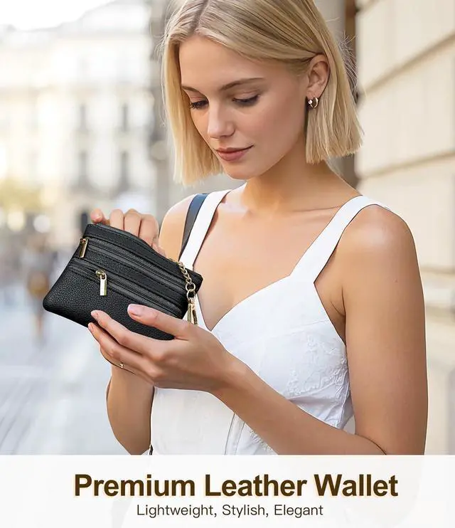 Alt view image 3 of 7 - Clip and Go Phone Strap Crossbody with Leather Wallet, Adjustable Anti-Theft Phone Lanyard with Zippered Pouch, Universal Cell Phone Neck Lanyard for All Phone Cases, Checkered Black & White