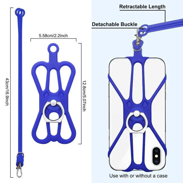 Alt view image 2 of 7 - 2 Packs Cell Phone Lanyard Holder Crossbody Neck Strap with Phone Ring Grip, Universal Smartphone Lanyard for iPhone Lanyards Around the Neck Compatible with Most Smartphones(Blue)