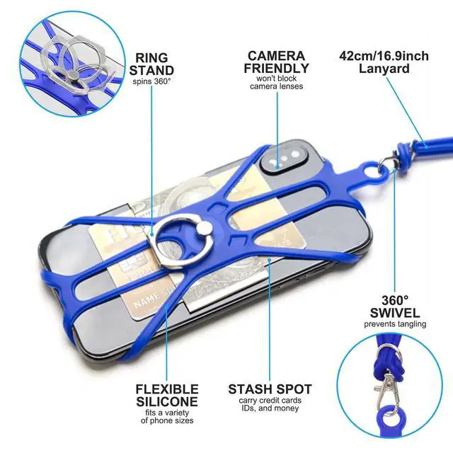 Alt view image 3 of 7 - 2 Packs Cell Phone Lanyard Holder Crossbody Neck Strap with Phone Ring Grip, Universal Smartphone Lanyard for iPhone Lanyards Around the Neck Compatible with Most Smartphones(Blue)