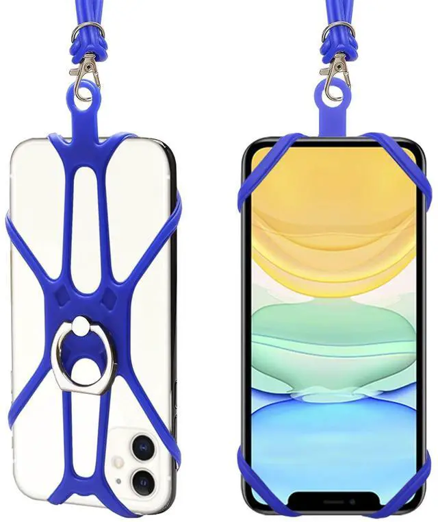 Main image of 2 Packs Cell Phone Lanyard Holder Crossbody Neck Strap with Phone Ring Grip, Universal Smartphone Lanyard for iPhone Lanyards Around the Neck Compatible with Most Smartphones(Blue)