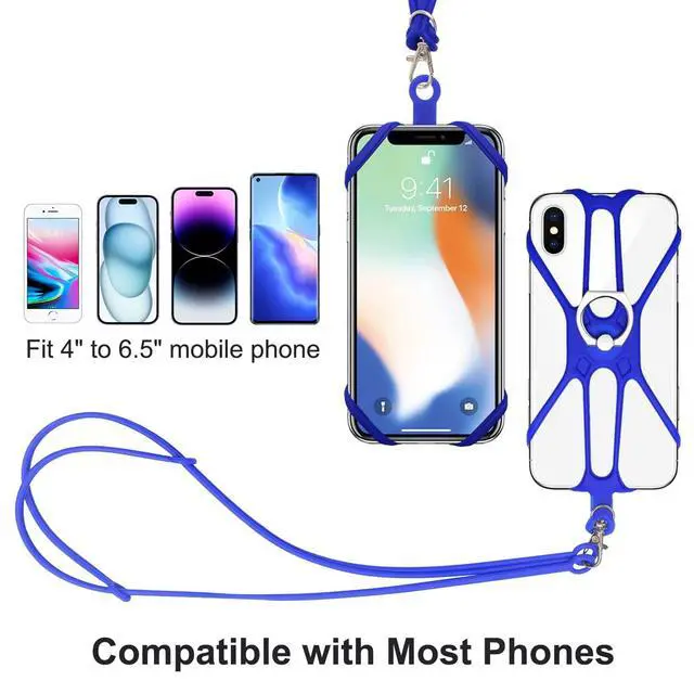 Alt view image 4 of 7 - 2 Packs Cell Phone Lanyard Holder Crossbody Neck Strap with Phone Ring Grip, Universal Smartphone Lanyard for iPhone Lanyards Around the Neck Compatible with Most Smartphones(Blue)
