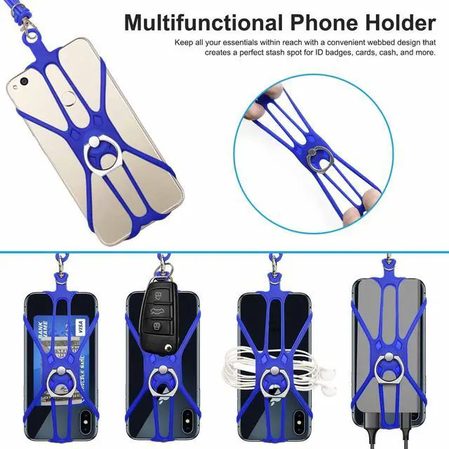 Alt view image 6 of 7 - 2 Packs Cell Phone Lanyard Holder Crossbody Neck Strap with Phone Ring Grip, Universal Smartphone Lanyard for iPhone Lanyards Around the Neck Compatible with Most Smartphones(Blue)