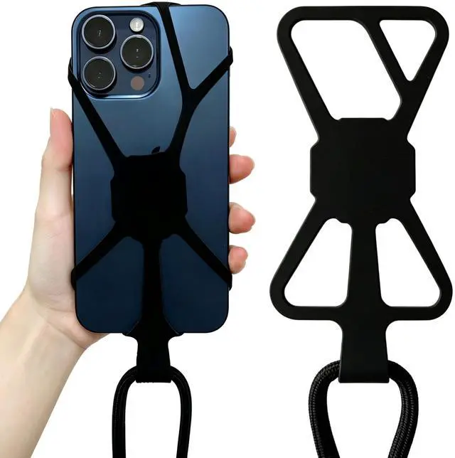Main image of Safety Cell Phone Lanyard Fits Most Smartphones 1PCS, Anti-Theft Anti-Loss Phones Strap Hiking Phones Holder with Adjustable Neck Strap and Silicone Grip for Crossbody/Front-Wear Black-Upgraded