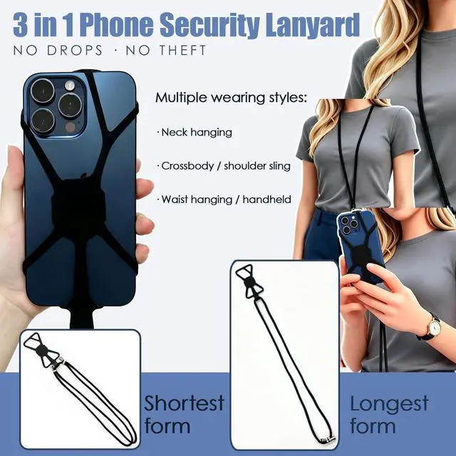 Alt view image 6 of 7 - Safety Cell Phone Lanyard Fits Most Smartphones 1PCS, Anti-Theft Anti-Loss Phones Strap Hiking Phones Holder with Adjustable Neck Strap and Silicone Grip for Crossbody/Front-Wear Black-Upgraded