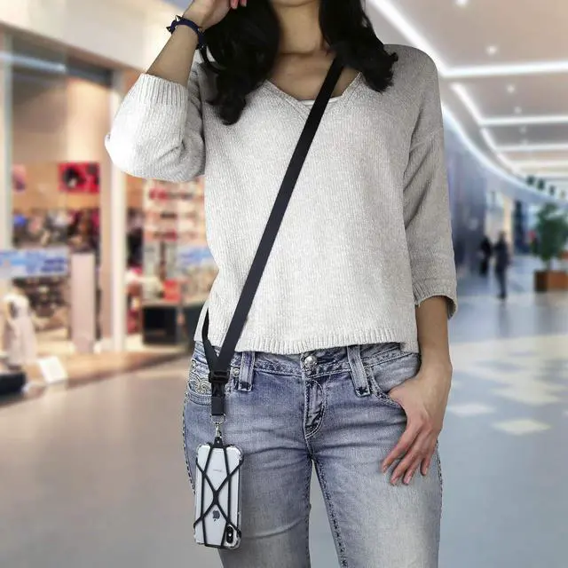 Alt view image 3 of 7 - Universal Crossbody Cell Phone Lanyard Compatible with iPhone, Galaxy & Most Smartphones, Phone Case Holder & Cross Body Strap Black