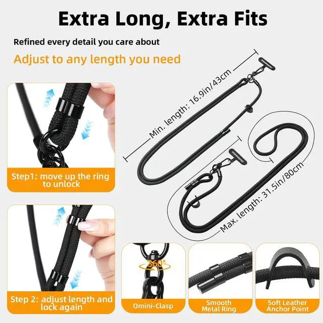 Alt view image 2 of 7 - Phone Lanyard Crossbody, Heavy Duty Anti-Theft Lanyard for iPhone/Samsung - Extra Long Adjustable Neck Strap with Tether Tabs