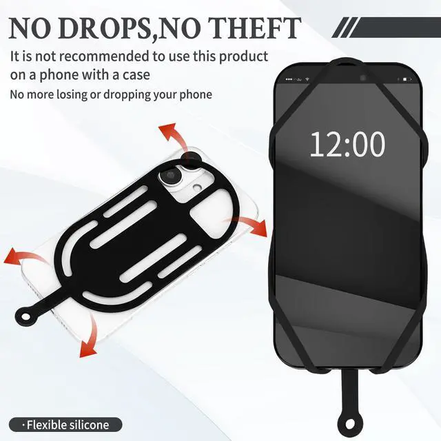 Alt view image 3 of 7 - Silicone Phone Lanyard Holder with Carabiner, Universal Phone Strap,Anti-Theft Phone Case with Retractable Tether (Black)