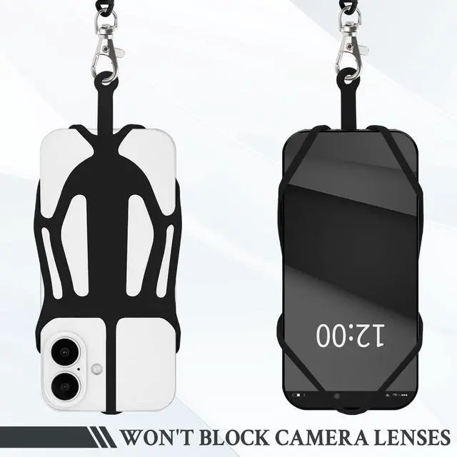 Alt view image 5 of 7 - Silicone Phone Lanyard Holder with Carabiner, Universal Phone Strap,Anti-Theft Phone Case with Retractable Tether (Black)