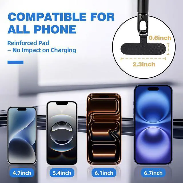 Alt view image 5 of 7 - Crossbody Cell Phone Lanyard with LifetimeWarranty, Adjustable Neck Strap for iPhone Android Smartphones, Universal Nylon Phone Leash with Reinforced Tab, Anti-Theft Safety Tether for Travel