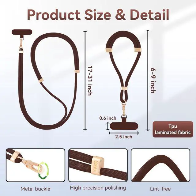 Alt view image 3 of 7 - Cell Phone Lanyard for iPhone: Crossbody Phone Strap Adjustable Neck Wrist Strap Anti Theft Long Lanyard Travel Essential for Women Most iPhone and Android Smartphones