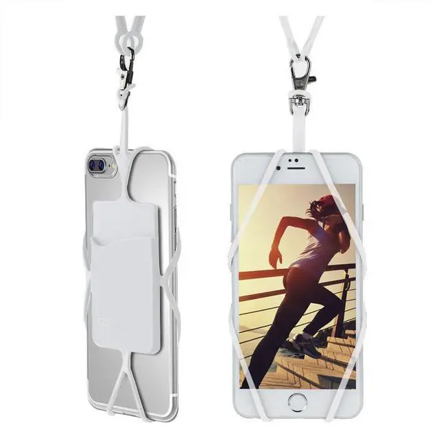 Main image of Cell Phone Lanyard - Universal Neck Phone Holder w/Card Pocket and Silicone Neck Strap - Compatible with Most Smartphones, Clear