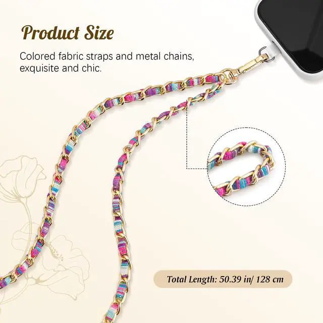 Alt view image 5 of 7 - Cell Phone Chain Crossbody, Universal Phone Lanyard for iPhone 16 Pro Max and Most Smartphones, Anti-Theft Strap for Women, Metal Neck Holder for travel, Gold + Gradient Blue-Pink-Purple