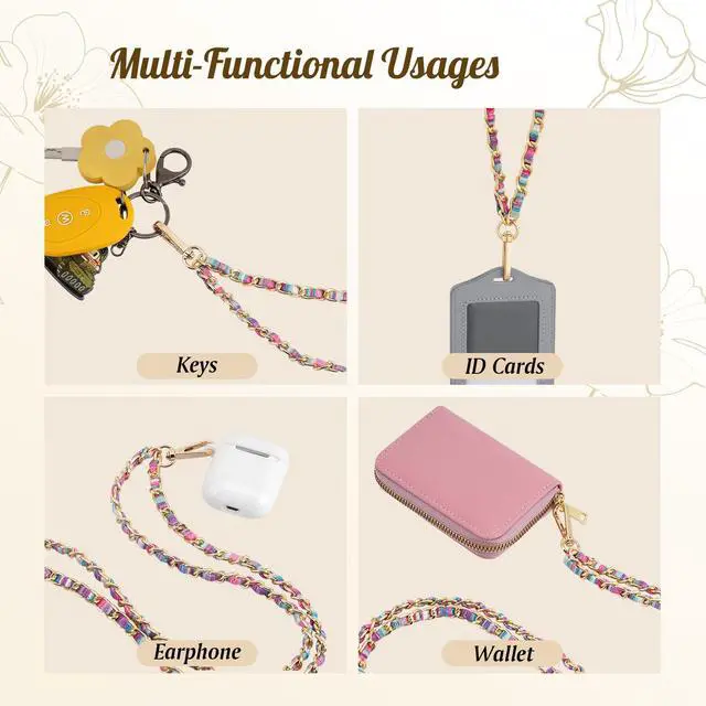 Alt view image 6 of 7 - Cell Phone Chain Crossbody, Universal Phone Lanyard for iPhone 16 Pro Max and Most Smartphones, Anti-Theft Strap for Women, Metal Neck Holder for travel, Gold + Gradient Blue-Pink-Purple