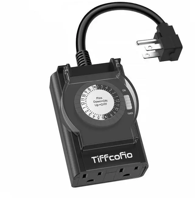 Main image of Outdoor Timer Outlet Waterproof, 24 Hour Mechanical Light Timer Outdoor, 2 Grounded Outlets for Home and Garden, 15A 1/2HP, Heavy Duty, ETL Listed (1 Pack)