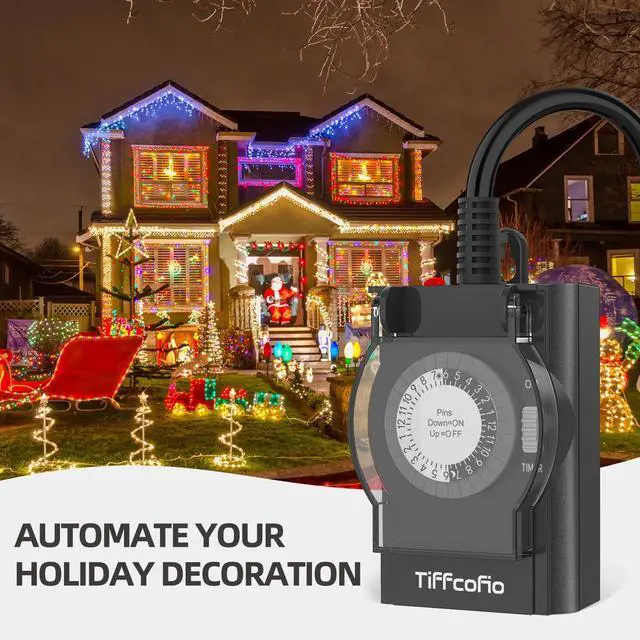 Alt view image 4 of 7 - Outdoor Timer Outlet Waterproof, 24 Hour Mechanical Light Timer Outdoor, 2 Grounded Outlets for Home and Garden, 15A 1/2HP, Heavy Duty, ETL Listed (1 Pack)