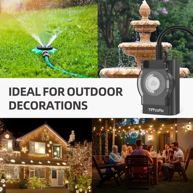 Alt view image 7 of 7 - Outdoor Timer Outlet Waterproof, 24 Hour Mechanical Light Timer Outdoor, 2 Grounded Outlets for Home and Garden, 15A 1/2HP, Heavy Duty, ETL Listed (1 Pack)