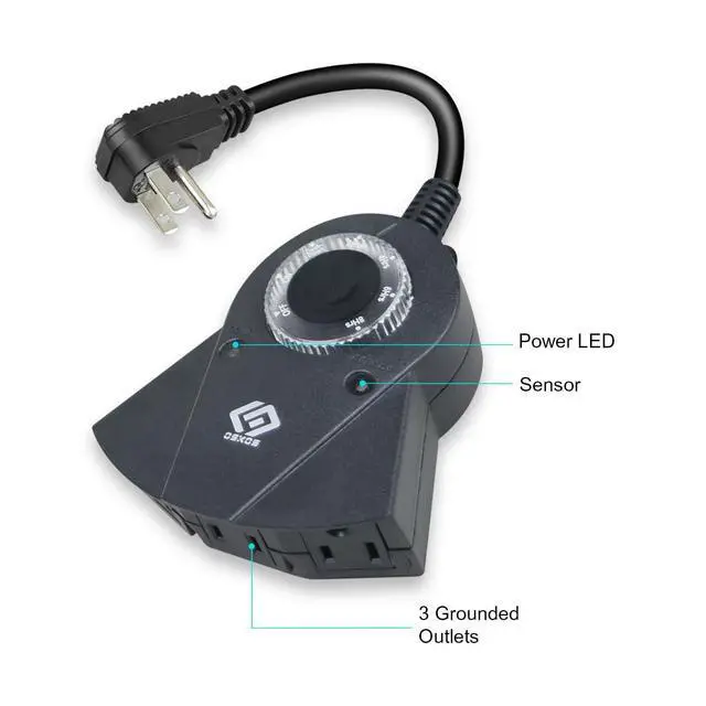 Alt view image 3 of 5 - 24-Hour Outdoor Light Timer Water-Resistant, Photocell Dusk to Dawn Sensor, 2/4/6/8-Hour Countdown Timer, Three Grounded Outlets Ideal for Home, Christmas Lights, Garden 15A, UL Listed
