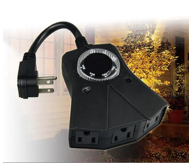 Alt view image 2 of 7 - Outdoor Timer, 3 Outlets,Outdoor Timer Outlet WaterproofPhoto Senson,Dusk to Dawn,Suitable for Light String and Holiday Decoration TM-053